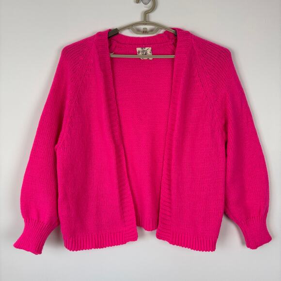 Hippie Rose Chunky Oversized Cardigan Sweater Medium Hot Pink Barbie - Picture 1 of 7